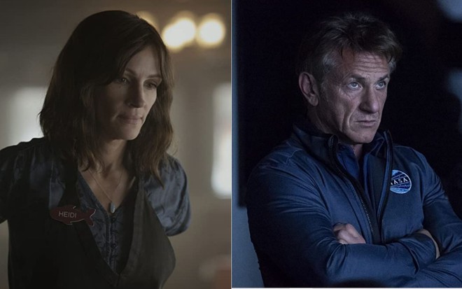 Montagem com Julia Roberts em cena de Homecoming e Sean Penn em cena de The First