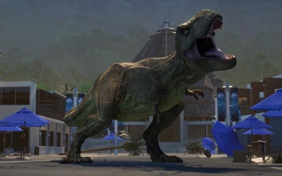 Tiranossauro rex em cena da segunda temporada de Jurassic World: Acamento Jurássico
