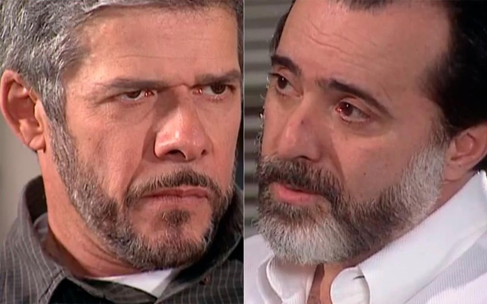 Montagem dos atores José Mayer e Tony Ramos em cena de Laços de Família
