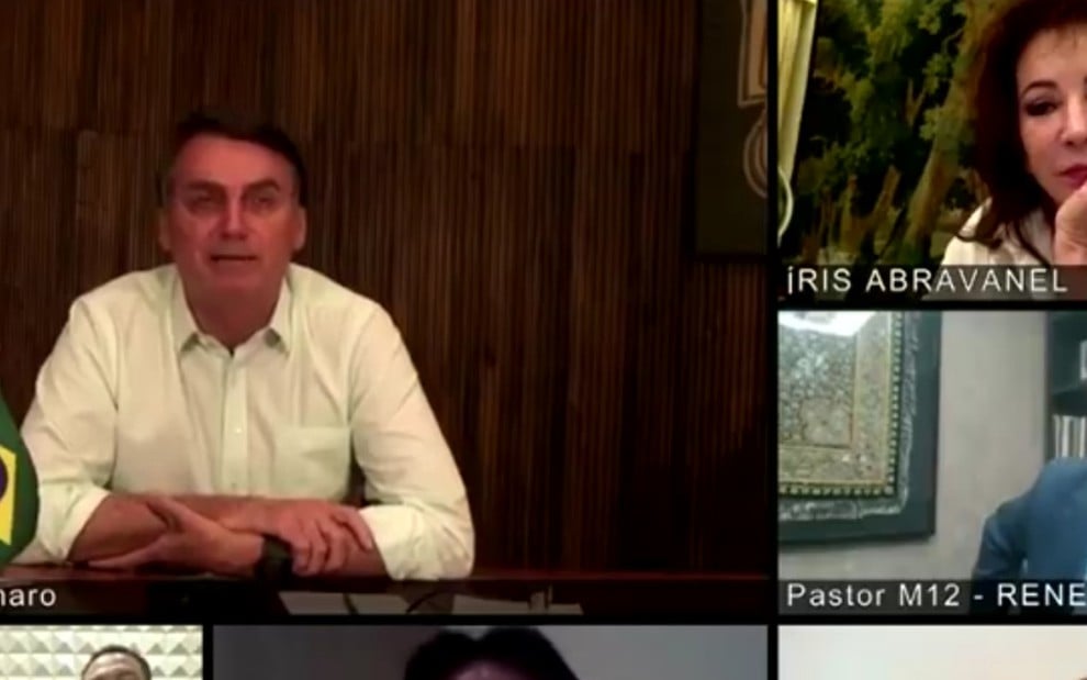 O presidente Jair Bolsonaro em videoconferência com Iris Abravanel e o apóstolo Renê Terra Nova