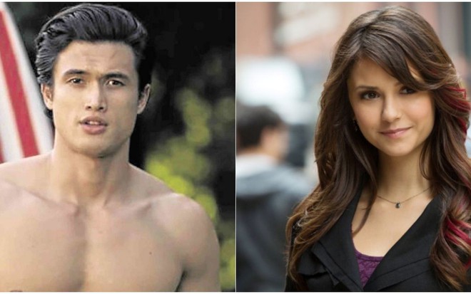 Montagem com o ator de Riverdale Charles Melton (sem camisa) e a atriz Nina Dobrev de The Vampire Diaries