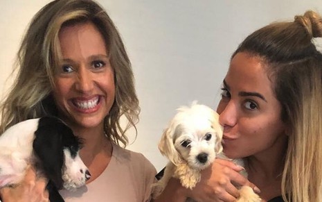 Luisa Mell e Anitta com filhotes de cachorro no colo