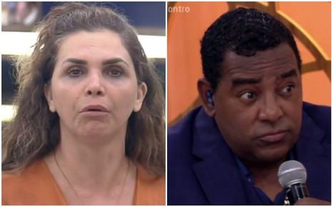 Luiza Ambiel com expressão de choro em A Fazenda 12 e Luiz Carlos com expressão assustada no Encontro