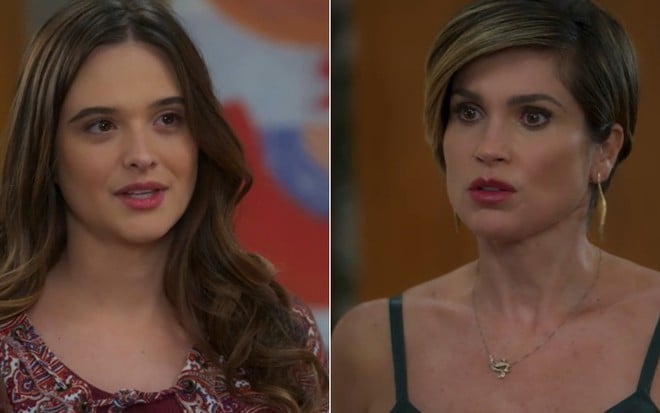 Montagem das atrizes Juliana Paiva e Flávia Alessandra como Luna/Fiona e Helena em Salve-se Quem Puder