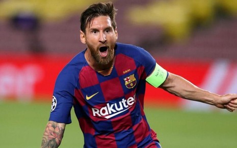 Na imagem, Lionel Messi comemora seu gol pelo Barcelona
