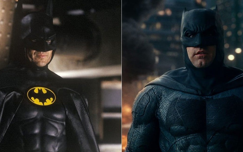 Michael Keaton em Batman: O Retorno (1992) e Ben Affleck em Liga da Justiça (2017)