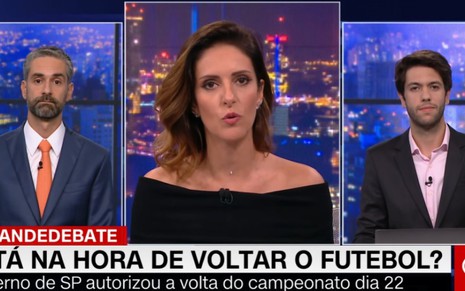 Imagem de Augusto de Arruda Botelho, Monalisa Perrone e Caio Coppolla no O Grande Debate desta quarta-feira (8)