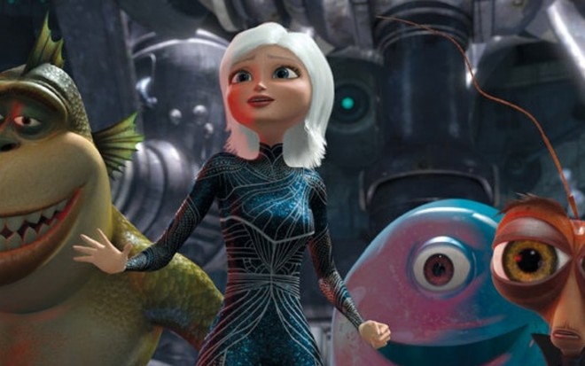 Susan ao lado de seus amigos monstros em cena da animação Monstros vs Alienígenas