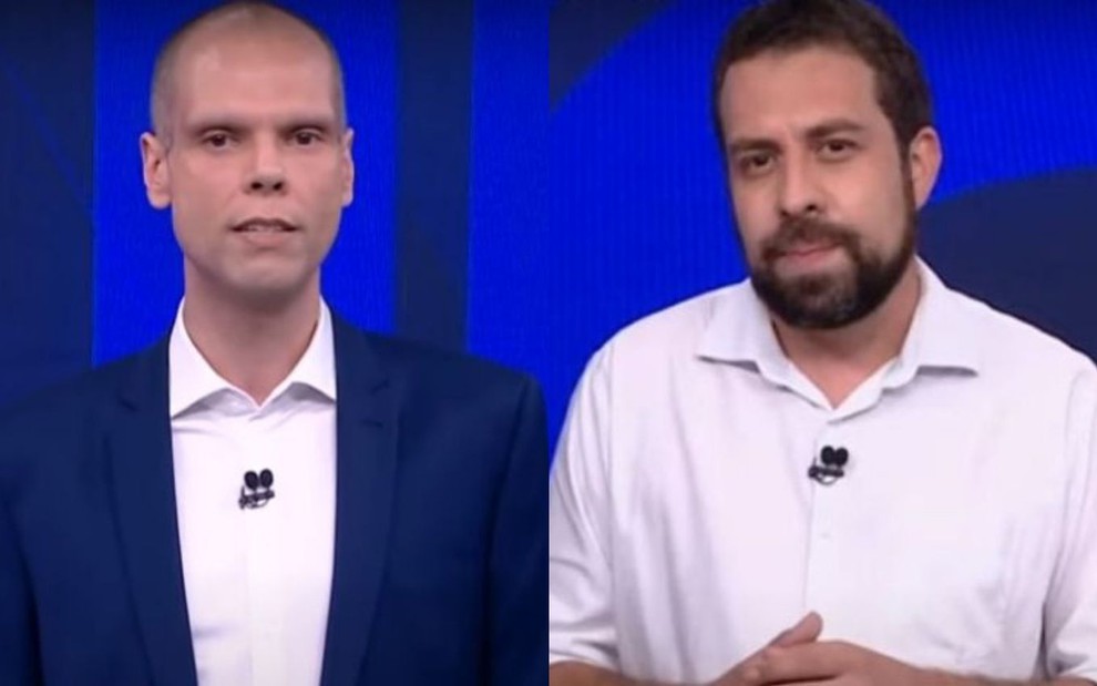Imagem dos candidatos Bruno Covas e Guilherme Boulos, em debate da CNN Brasil