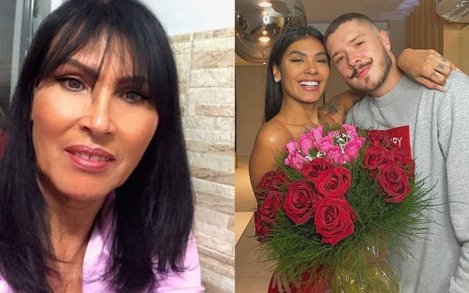 Montagem com mãe de Pocah à esquerda e a funkeira com o namorado à direita