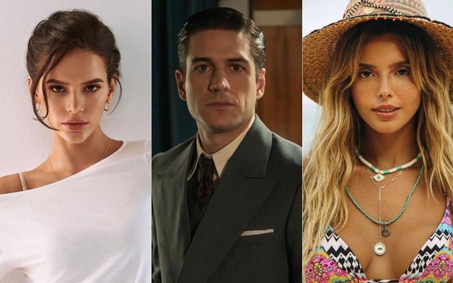 Montagem com fotos dos atores Bruna Marquezine, Marco Pigossi e Giovanna Lancellotti publicadas em seus Instagrams