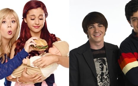 Montagem com fotos dos atores Jennett McCurdy, Ariana Grande, Drake Bell e Josh Peck em divulgação das séries Sam & Cat e Drake & Josh