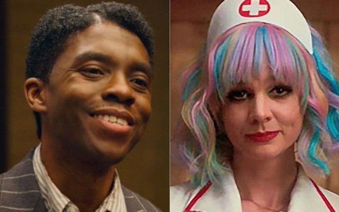 Montagem de fotos com Chadwick Boseman e Carey Mulligan em filmes do Oscar 2021