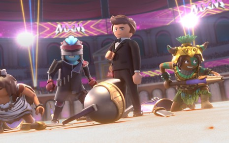 Os personagens de Playmobil - O Filme em cena de combate no clímax da animação
