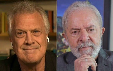 Montagem com os rostos de Pedro Bial e o ex-presidente Lula