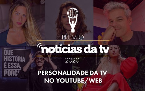 Arte com o logo do Prêmio do Notícias da TV e imagens dos cinco concorrentes da categoria Personalidade da TV na web