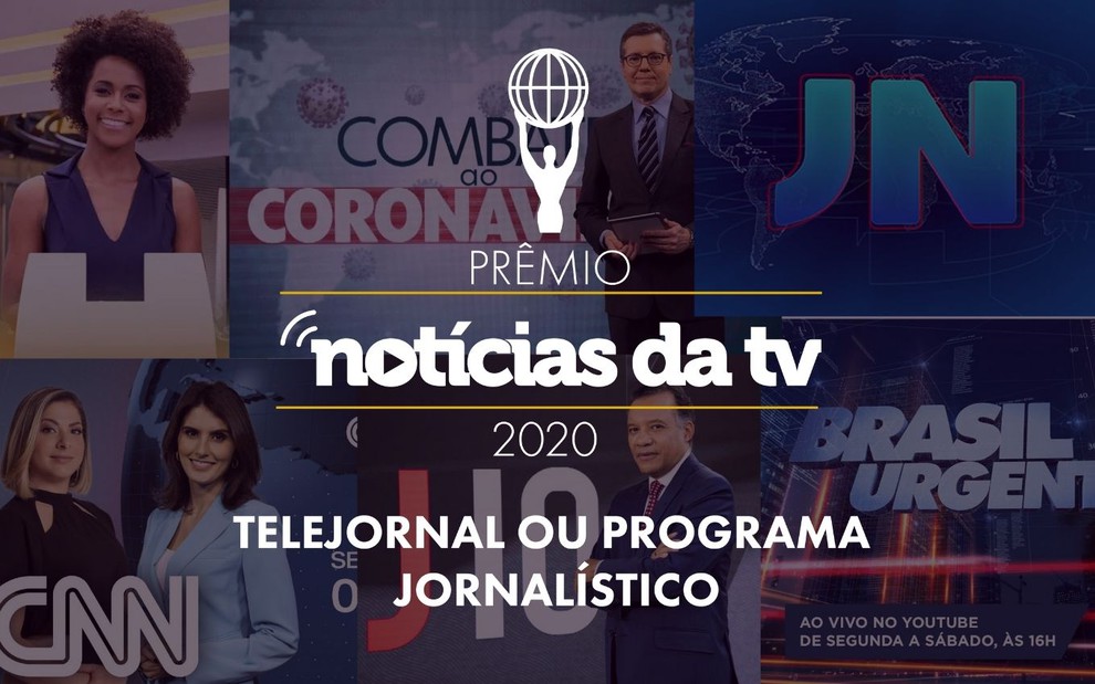 Arte com o logo do Prêmio do Notícias da TV e imagens dos candidatos na categoria de melhor telejornal