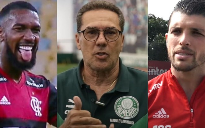 Montagem de fotos com Gerson (do Flamengo), Vanderlei Luxemburgo (do Palmeiras) e Tiago Volpi (do São Paulo)