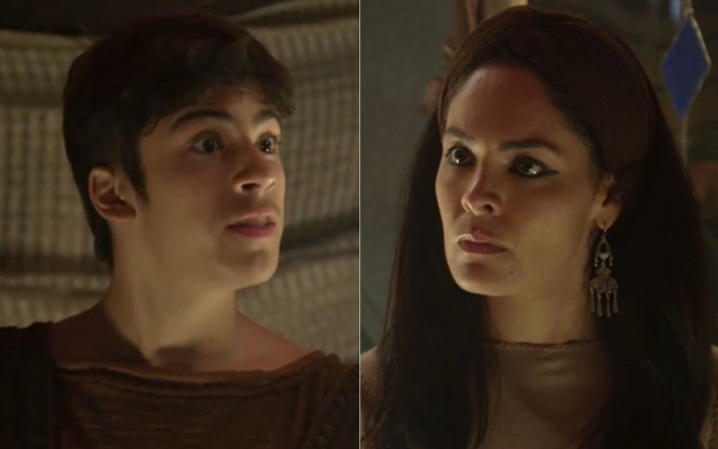 Montagem com os atores Henrique Camargo e Hylka Maria em Genêsis