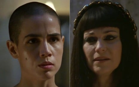 Montagem com as atrizes Pérola Faria e Adriana Garambone em cena de Gênesis