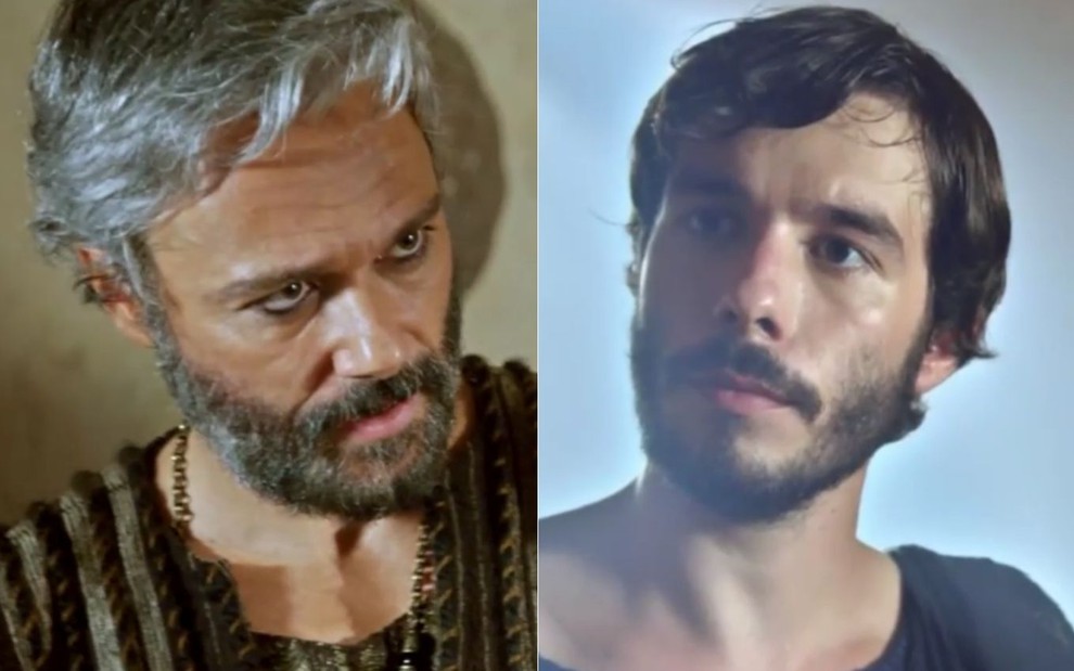 Montagem dos atores Angelo Paes Leme e Vitor Novello em cena de Gênesis