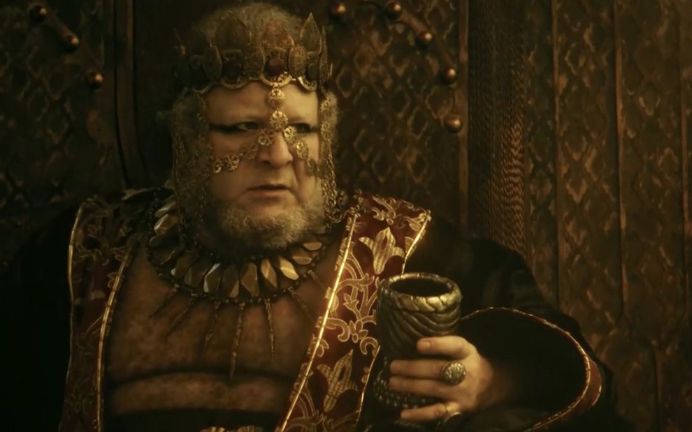 O ator Charles Paraventi caracterizado como o rei de Sodona, Bera, em Gênesis