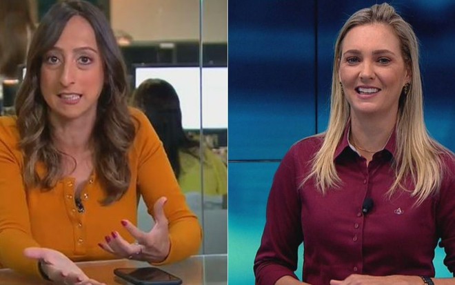 Imagem de Renata Mendonça (à esq.) no Redação SporTV e Nadine Basttos em transmissão do Fox Sports