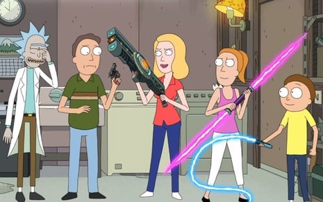 Rick, Jerry, Beth, Summer e Morty, personagens da série Rick e Morty