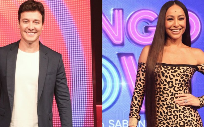 Rodrigo Faro e Sabrina Sato durante coletiva de imprensa da Record em março de 2020