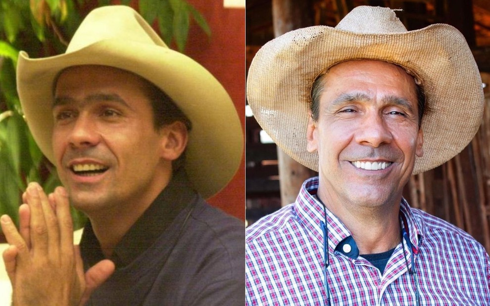 Montagem de fotos de Rodrigo Leonel no BBB2 (esquerda) e em foto recente aos 51 anos (direita)
