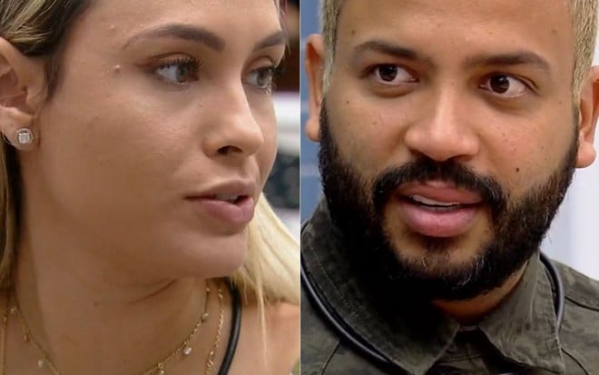 Montagem com os rostos de Sarah Andrade e Projota no BBB21