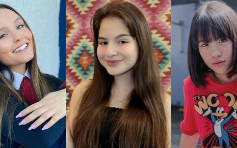 Montagem de fotos com as atrizes Larissa Manoela (à esquerda), Sophia Valverde (ao centro) e Bella Chiang (à direita)