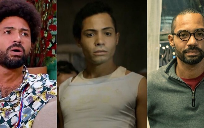 Montagem com fotos do ator Silvio Guindane em três séries diferentes: Vai que Cola (Multishow), 1 Contra Todos (Fox) e Segunda Chamada (Globo)