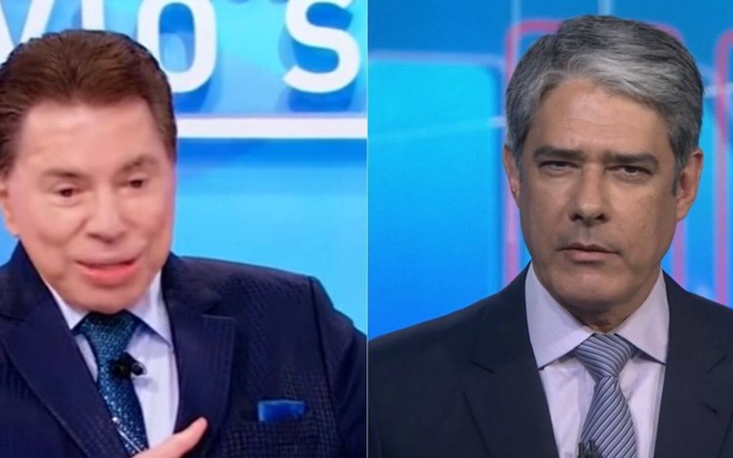 Montagem de fotos com Silvio Santos no SBT e William Bonner no comando do Jornal Nacional