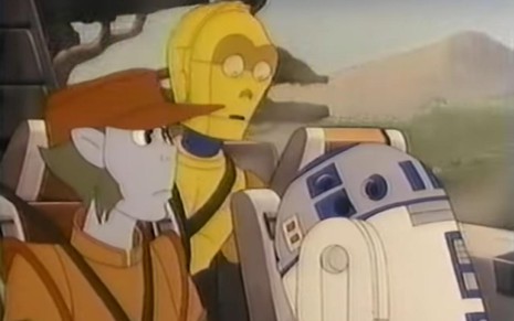 Coby, C-3PO e R2-D2 em cena Star Wars - Droids