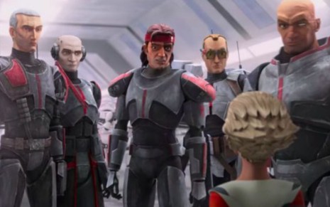 A equipe Clone Force 99 em cena da animação Stars Wars: The Bad Batch