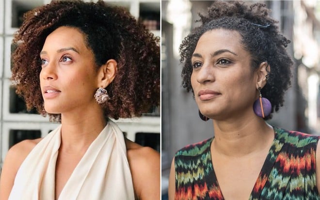 Montagem de fotos de Taís Araujo e Marielle Franco