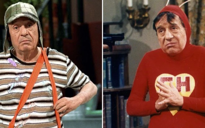 Montagem com o ator mexicano Roberto Gómez Bolaños caracterizado como o Chaves (à esq.) e como o Chapolin Colorado