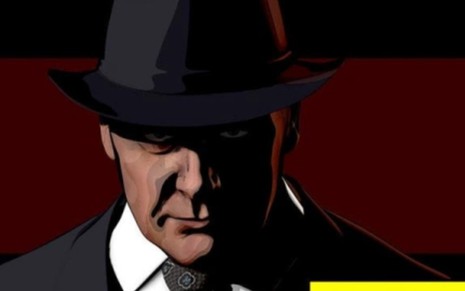 Com um chapéu preto e de terno, James Spader aparece como um desenho tipo HQ em imagem de The Blacklist