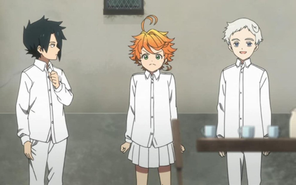 Ray, Emma e Norman, protagonistas de The Promised Neverland