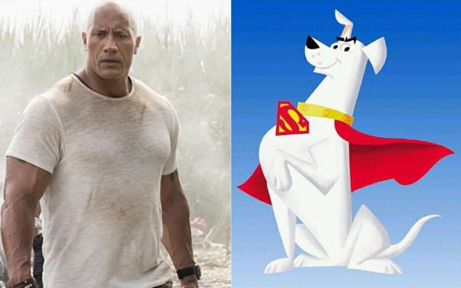 Montagem com The Rock em cena de Rampage e Krypton, o Supercão