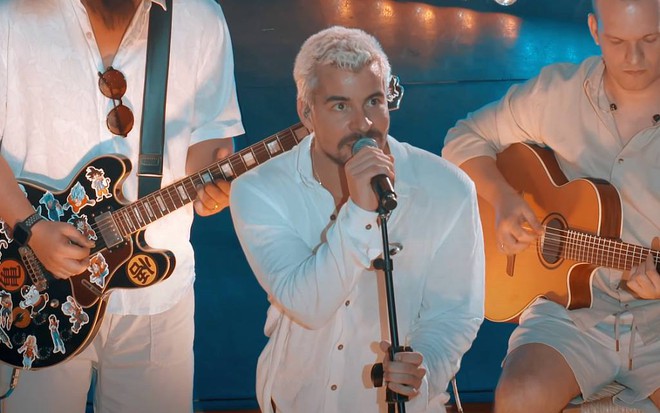 Thiago Martins na gravação de seu primeiro DVD, em dezembro de 2019, no Rio de Janeiro