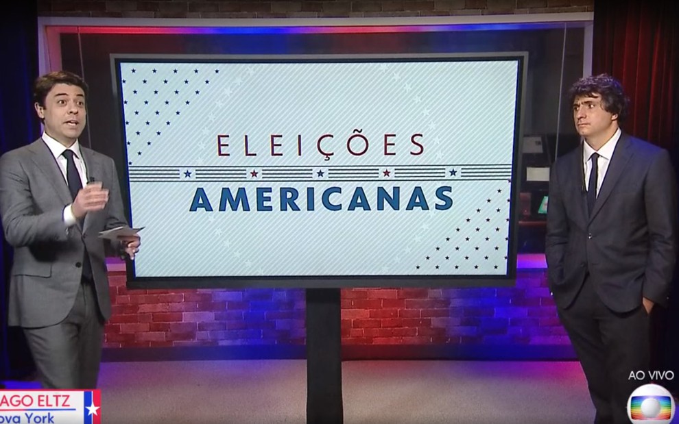 Tiago Eltz e Guga Chacra em uma entrada ao vivo na GloboNews