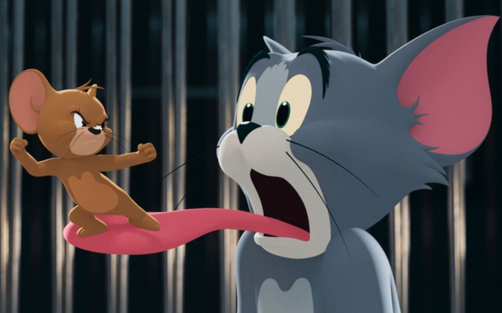 Jerry aparece na língua de Tom em cena do trailer de Tom & Jerry: O Filme