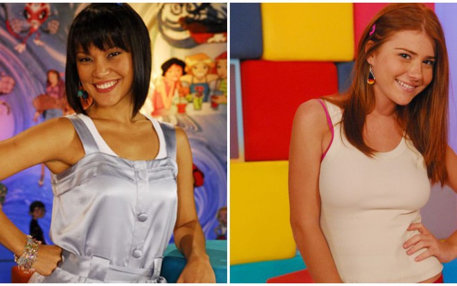 Geovanna Tominaga e Mariah Bernardes sorriem em diferentes cenários da TV Globinho