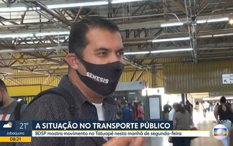 Entrevista com o passageiro identificado apenas como Cristiano durante o Bom Dia São Paulo, da Globo