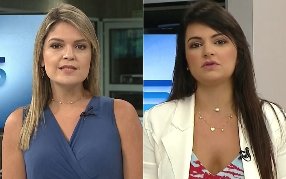 Montagem de fotos com Valéria Vieira (à esq.) e Gabrielle Manganelli em telejornais da TV Gazeta