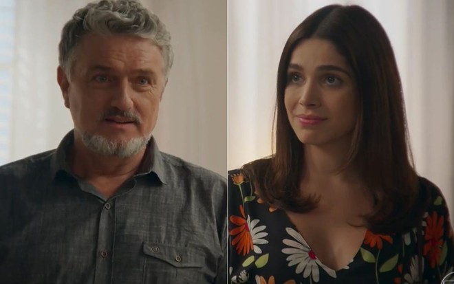Montagem com os personagens Guido (Werner Schünemann) e Shirlei (Sabrina Petraglia) em Haja Coração