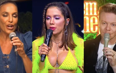 Montagem de fotos com os cantores Ivete Sangalo, Anitta e Michel Teló