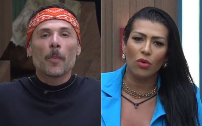 Montagem com imagens de Alex Gallete (à esq.) e Moranguinho em A Fazenda 14